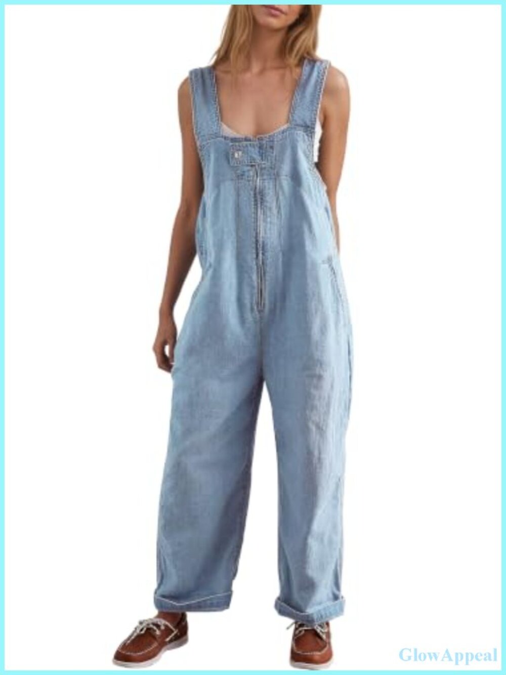 Loose Fit Denim Overalls Barrel Jean Bib Jumpsuit Zip Backless